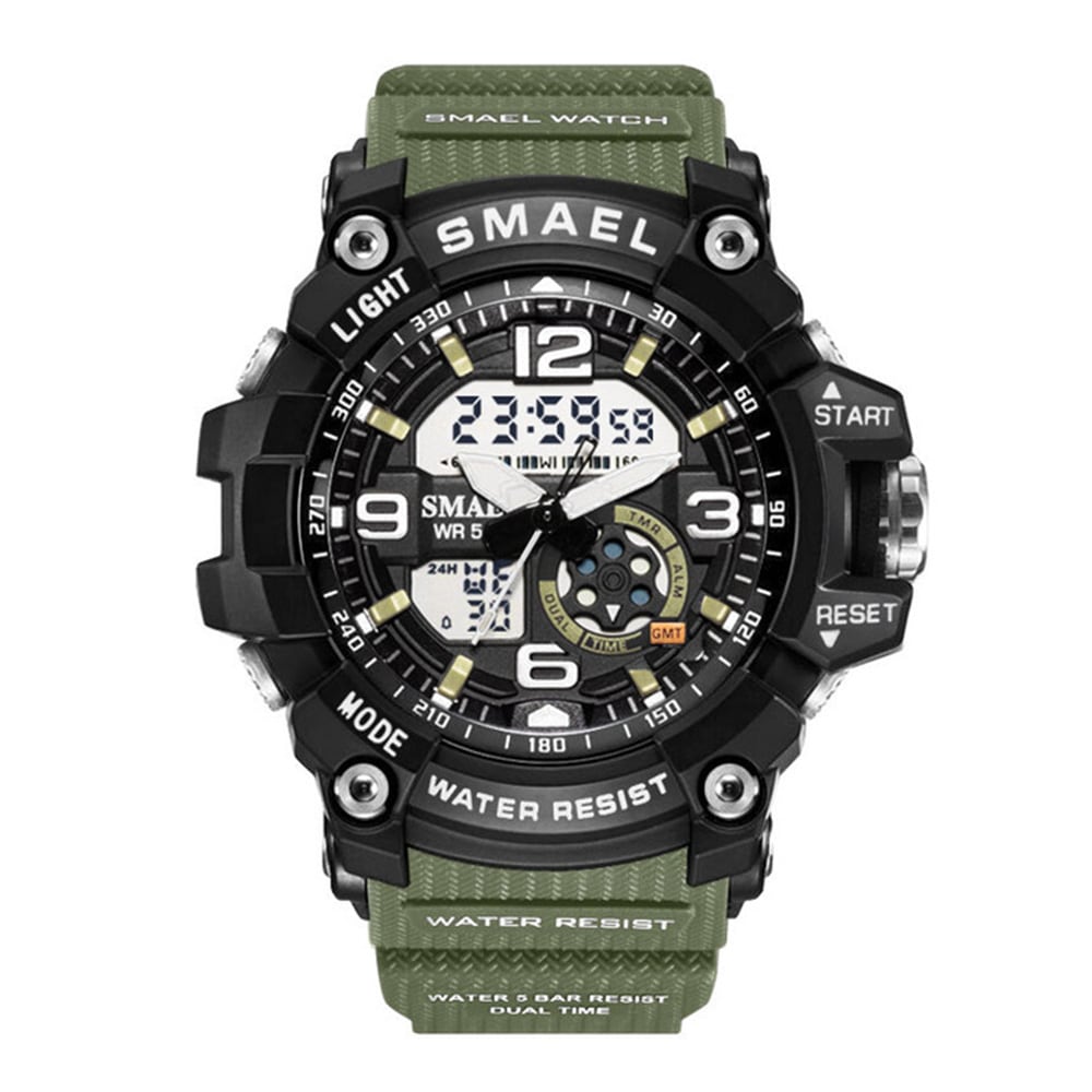 Smael Fashion Creative Large Dial Water Resistant Analog-Digital Sport Watch- Light Khaki