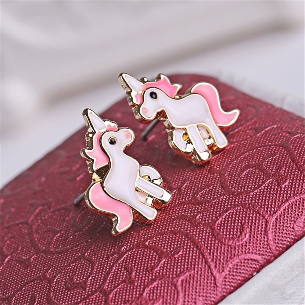 Pink Unicorn Necklace Earrings- Pink