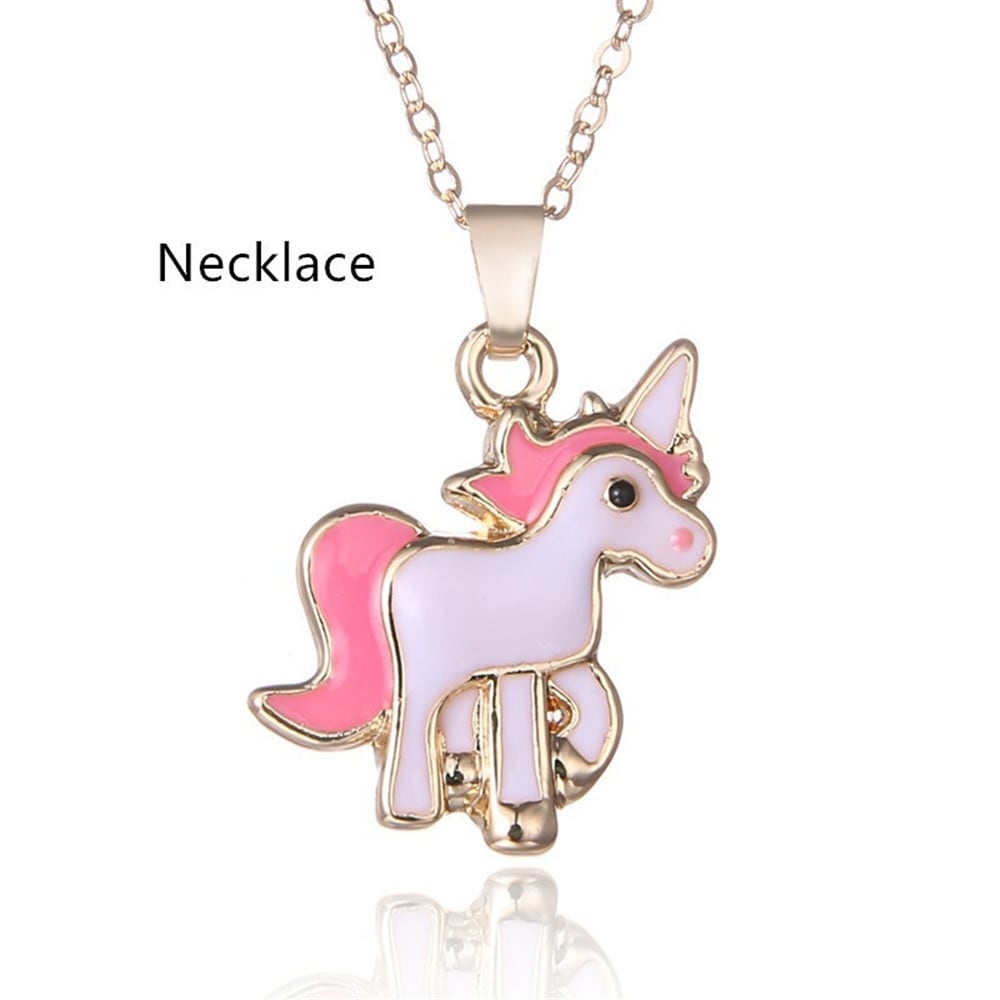 Pink Unicorn Necklace Earrings- Pink