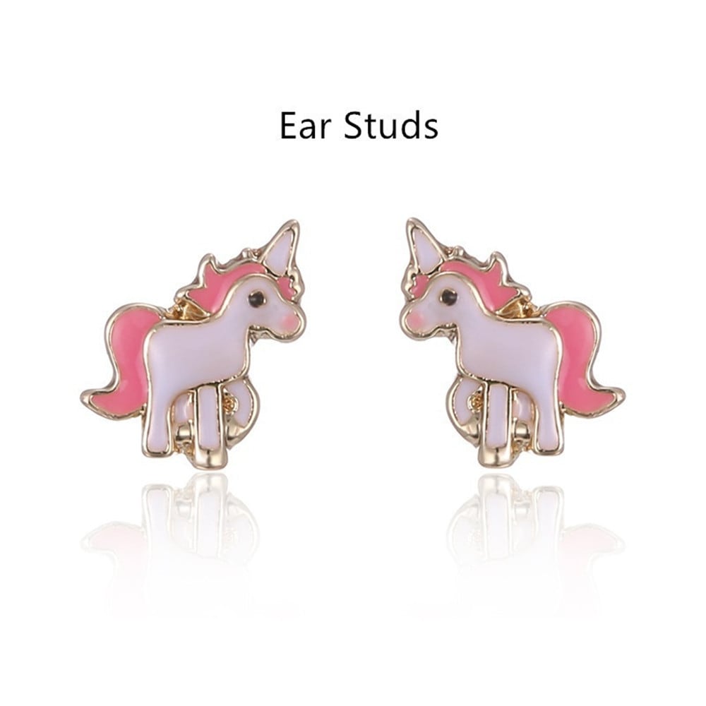 Pink Unicorn Necklace Earrings- Pink