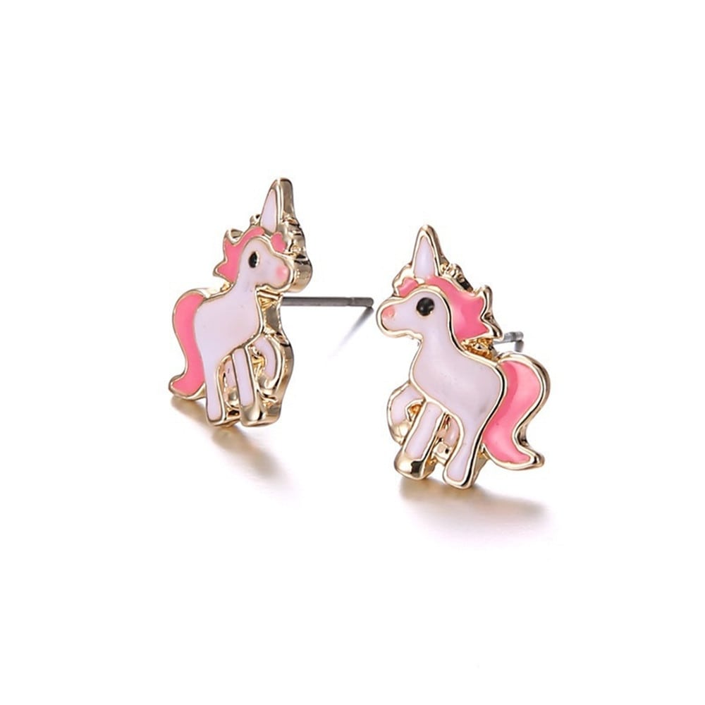 Pink Unicorn Necklace Earrings- Pink