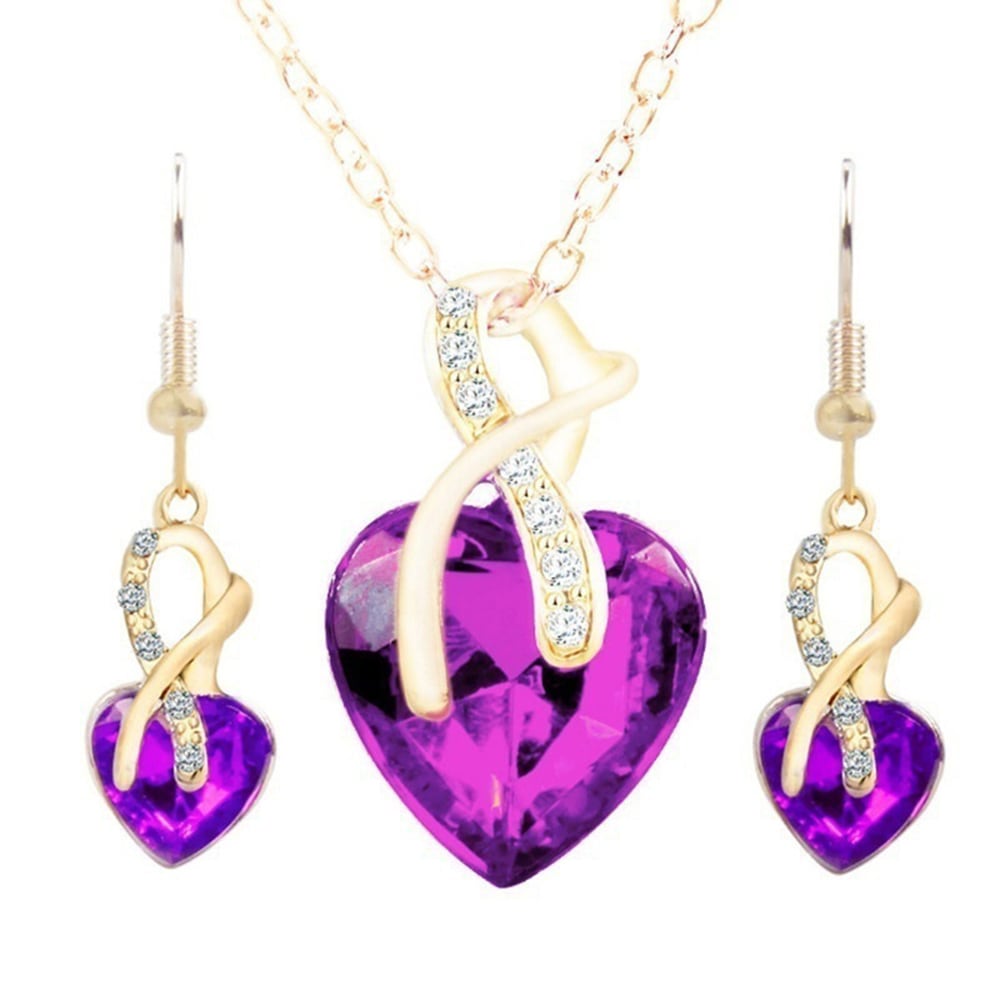 wedding jewelry Gold Plated Jewelry Sets For Women Crystal Heart Necklace Earrings Jewellery Wedding Accessories- White