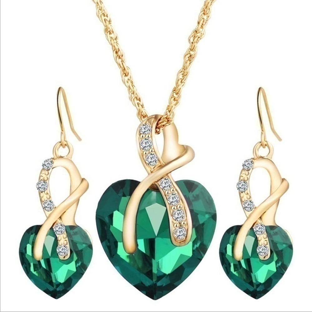 wedding jewelry Gold Plated Jewelry Sets For Women Crystal Heart Necklace Earrings Jewellery Wedding Accessories- White