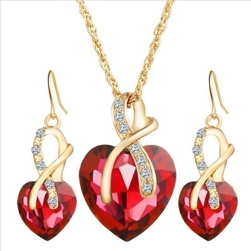 wedding jewelry Gold Plated Jewelry Sets For Women Crystal Heart Necklace Earrings Jewellery Wedding Accessories- White