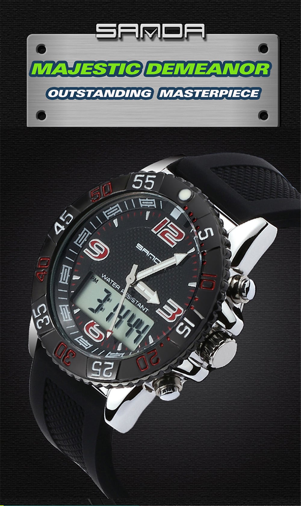 SANDA Sport Watch Men Military Waterproof Luxury Electronic Led Digital Watches- Multi-B