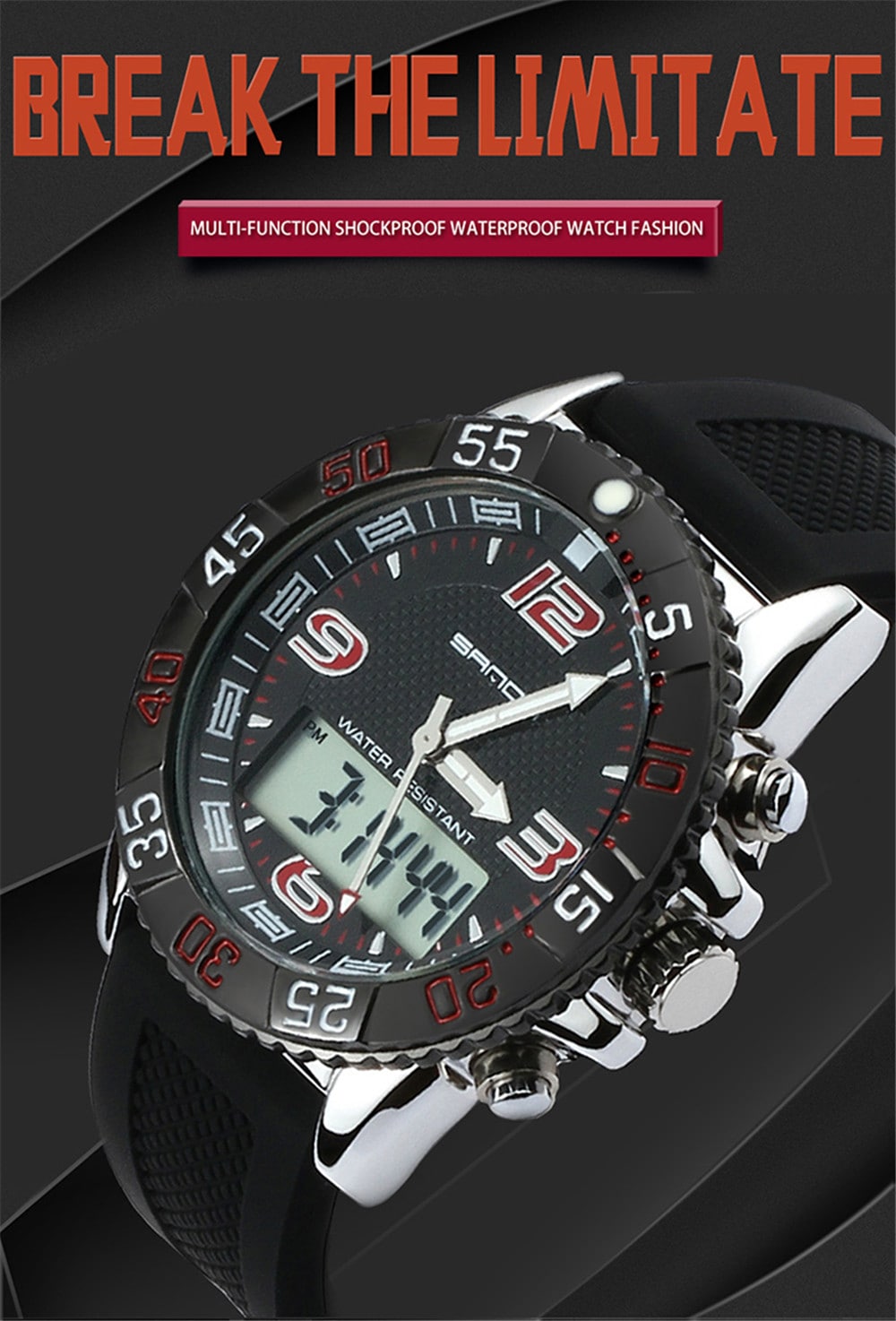 SANDA Sport Watch Men Military Waterproof Luxury Electronic Led Digital Watches- Multi-B