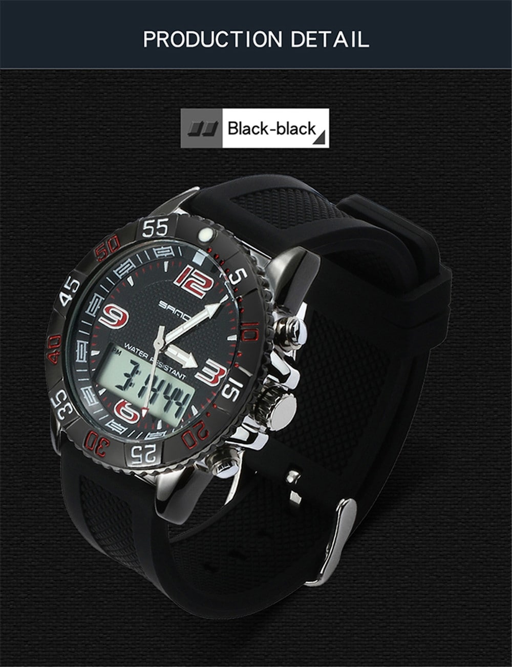 SANDA Sport Watch Men Military Waterproof Luxury Electronic Led Digital Watches- Multi-B