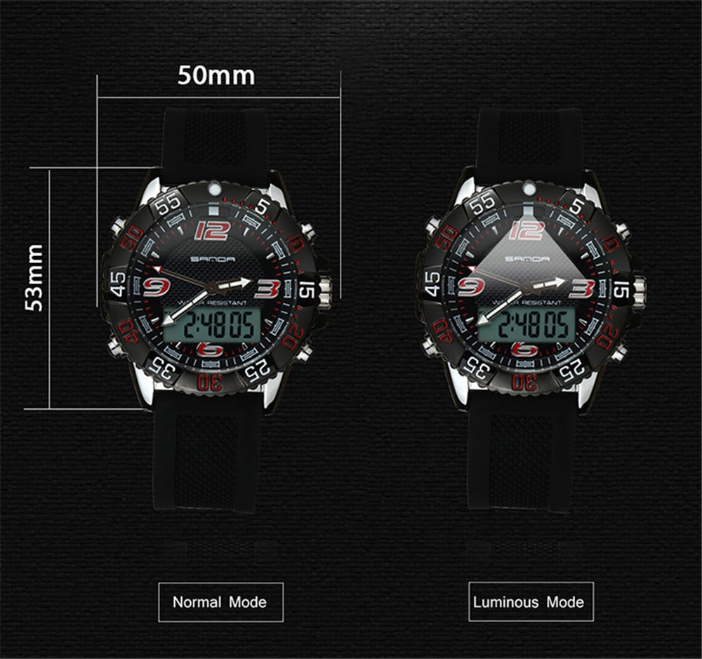 SANDA Sport Watch Men Military Waterproof Luxury Electronic Led Digital Watches- Multi-B