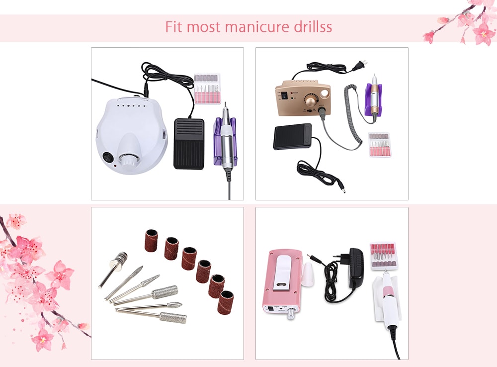 6pcs Electric Basic Bits Manicure Drills Accessories Polishing Tools- Silver