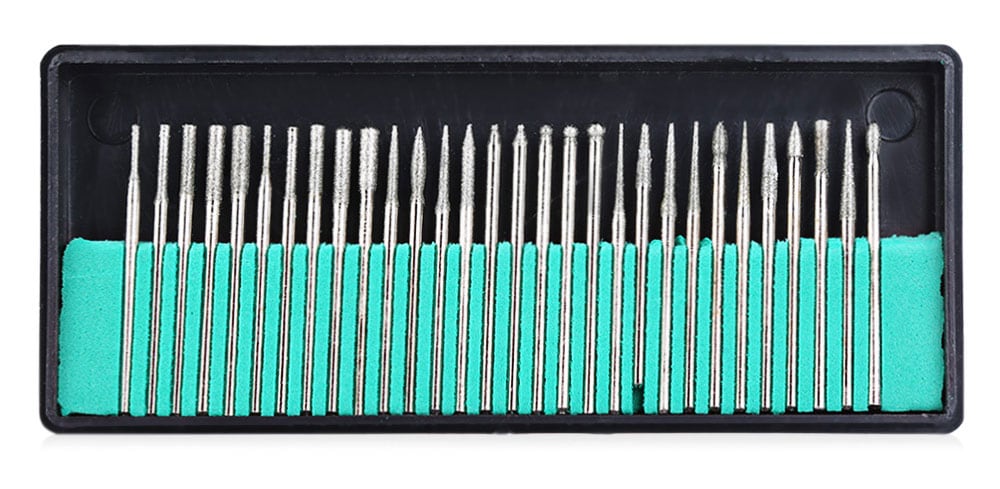 30pcs Diamond Burr Bits Drill Kit for Engraving Carving Grinding Tool Set- Black and Green