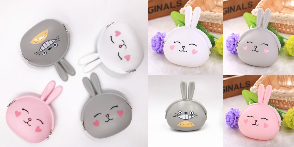 Women Cute Silicone Coin Purse Wallet- Light Grey