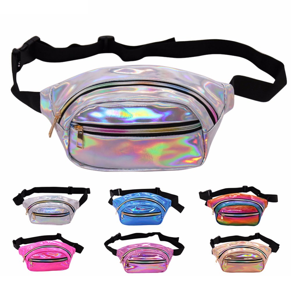 LOUIS JASON Travel Beach Shiny Raves Hip Fashion Hologram PVC Travel Waist Bags- Hot Pink