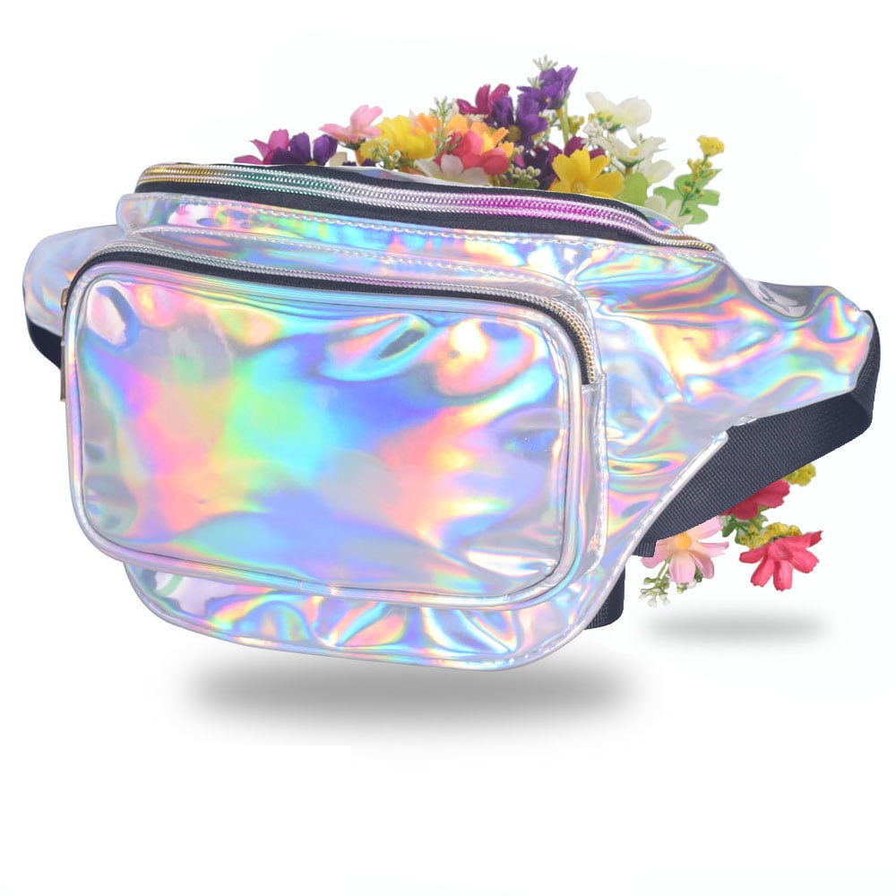 LOUIS JASON Travel Beach Shiny Raves Hip Fashion Hologram PVC Travel Waist Bags- Hot Pink