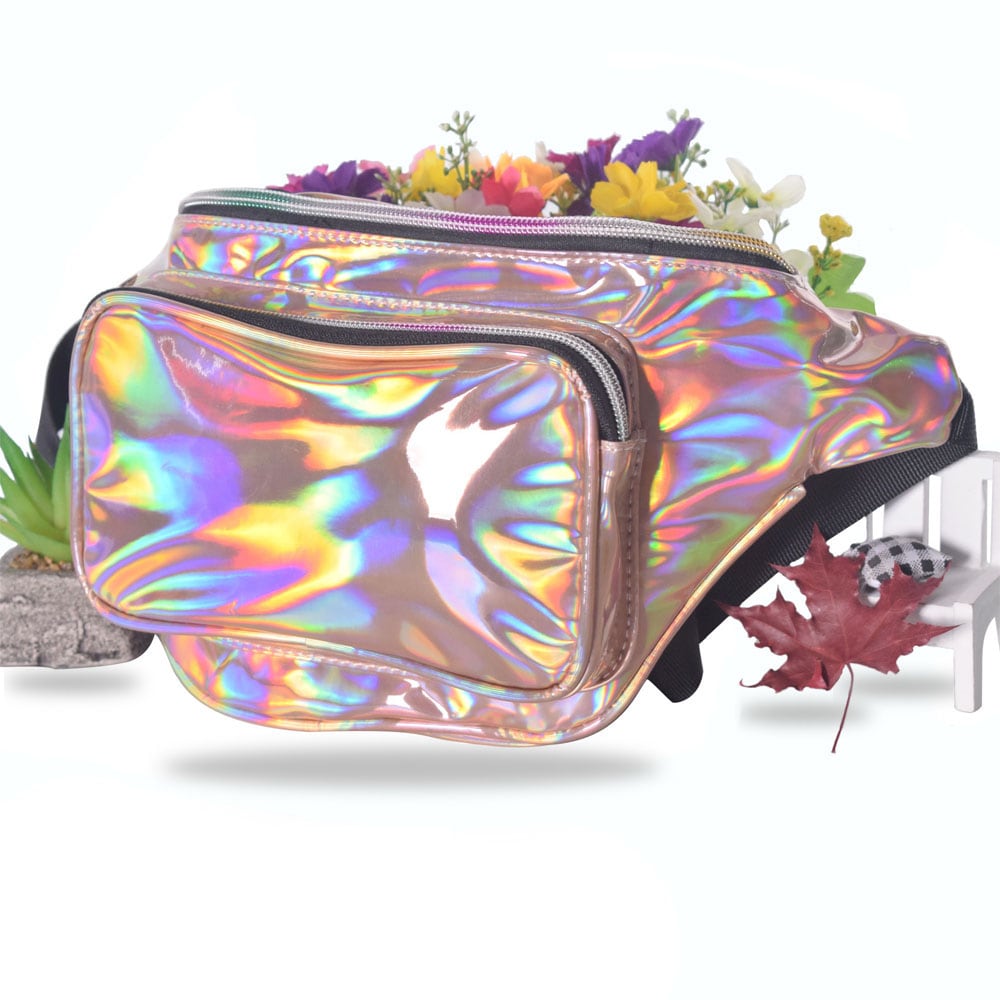 LOUIS JASON Travel Beach Shiny Raves Hip Fashion Hologram PVC Travel Waist Bags- Hot Pink