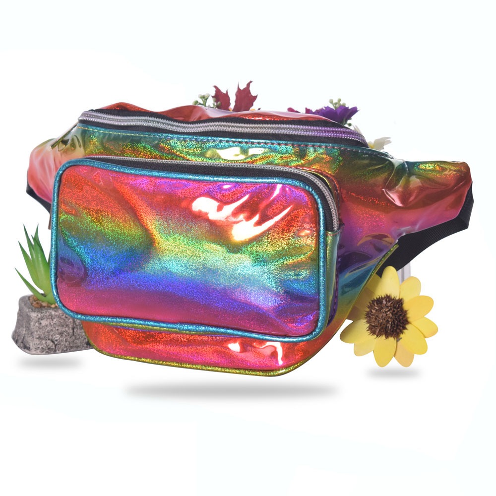 LOUIS JASON Travel Beach Shiny Raves Hip Fashion Hologram PVC Travel Waist Bags- Hot Pink