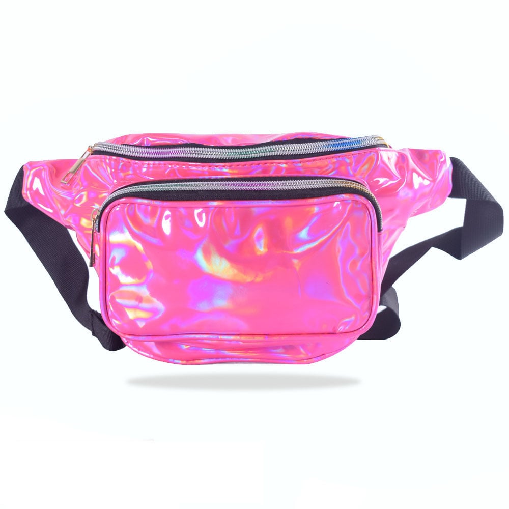 LOUIS JASON Travel Beach Shiny Raves Hip Fashion Hologram PVC Travel Waist Bags- Hot Pink