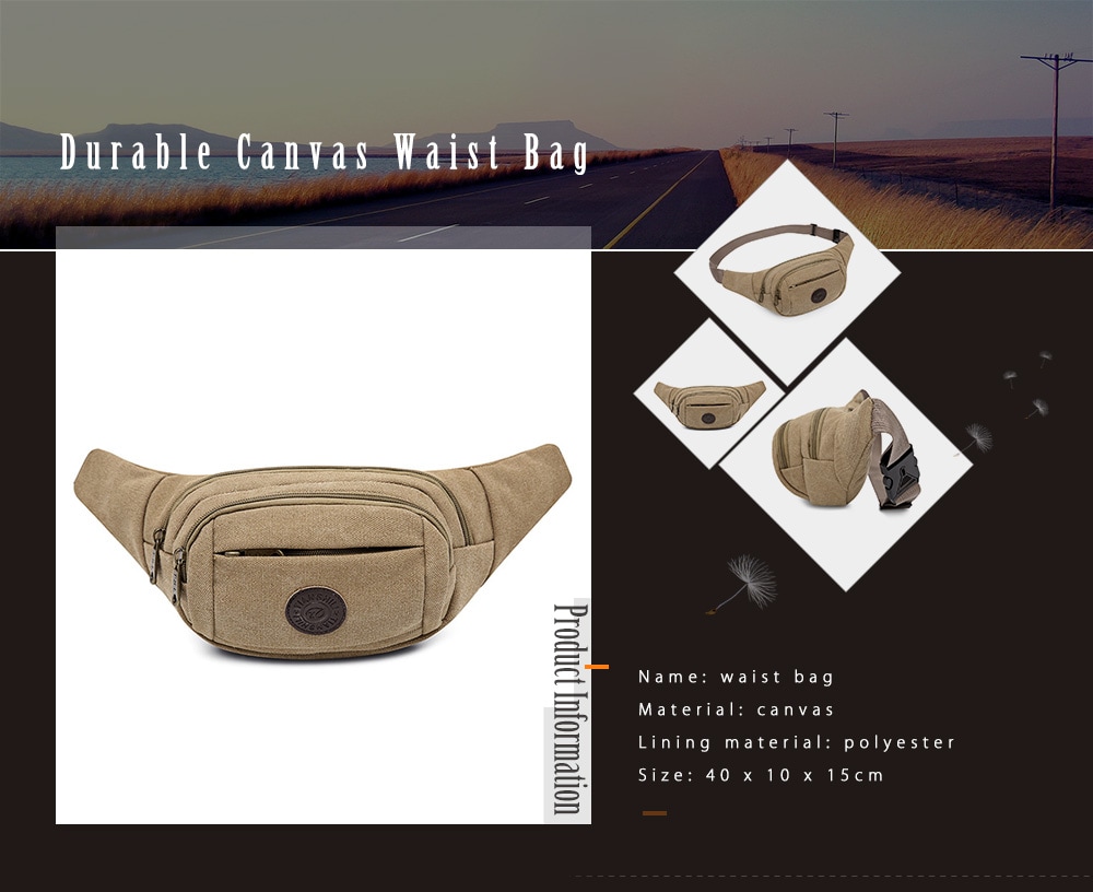 Stylish Durable Canvas Waist Bag- Brown