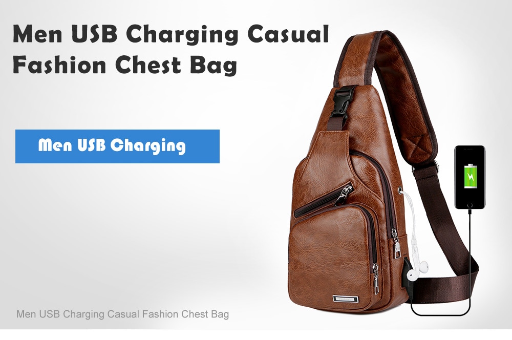 USB Charging Chest Bag Casual Fashion - Camel brown