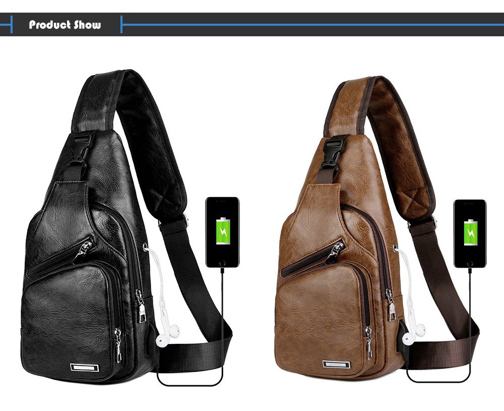 USB Charging Chest Bag Casual Fashion - Camel brown