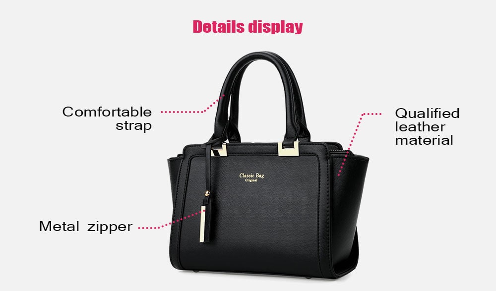 Elegant Solid Color PU Tote Shoulder Bag for Women- Black