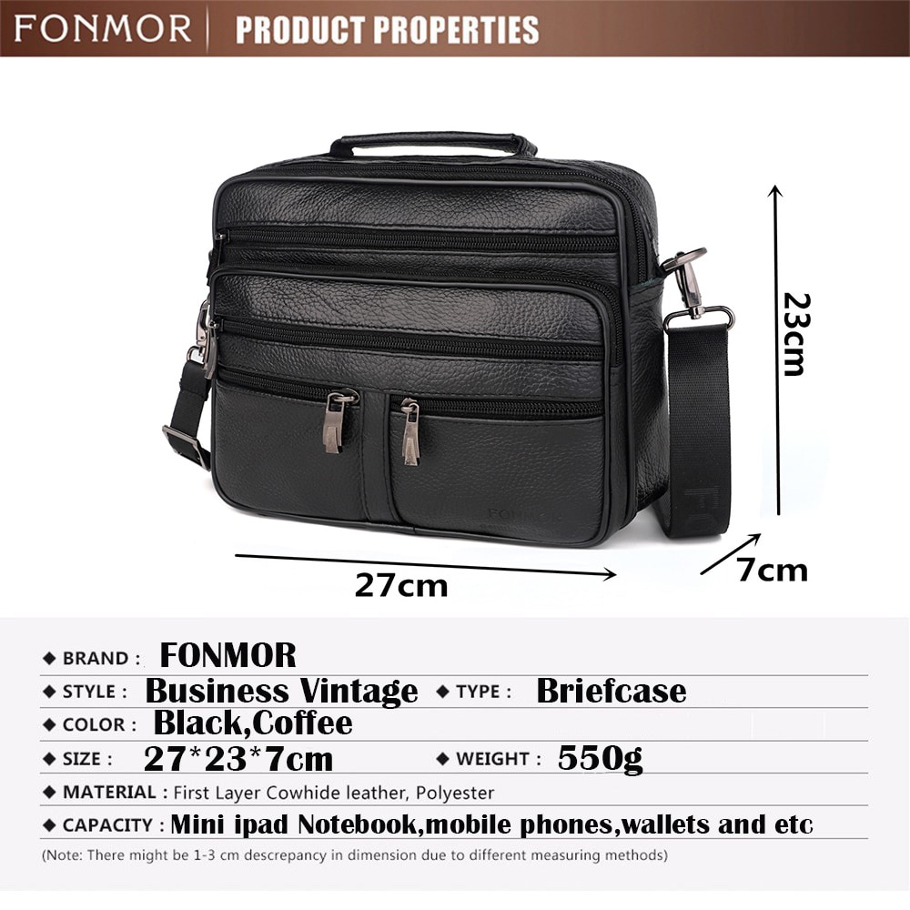 Fonmor Big Tote Bag for Men Business Causal Genuine Leather Briefcase Travel- Black