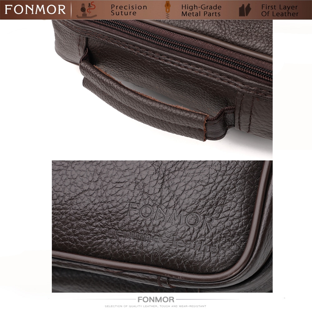 Fonmor Big Tote Bag for Men Business Causal Genuine Leather Briefcase Travel- Black