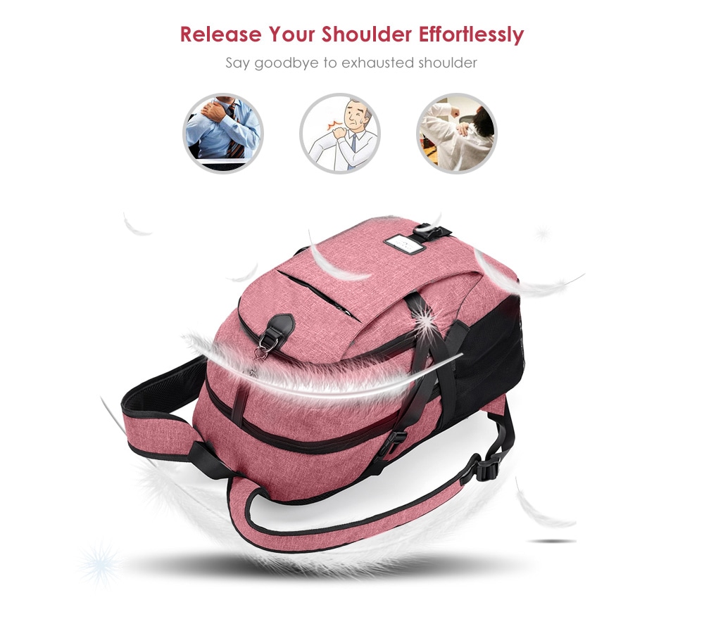 Men Canvas Casual Travel Backpack with USB Charge Port- Pink