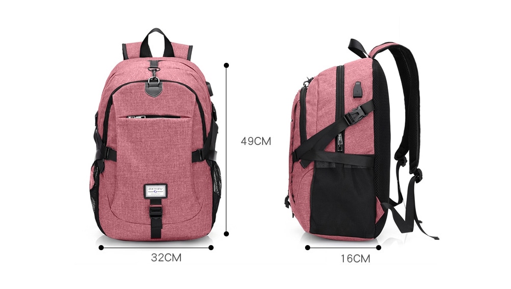 Men Canvas Casual Travel Backpack with USB Charge Port- Pink