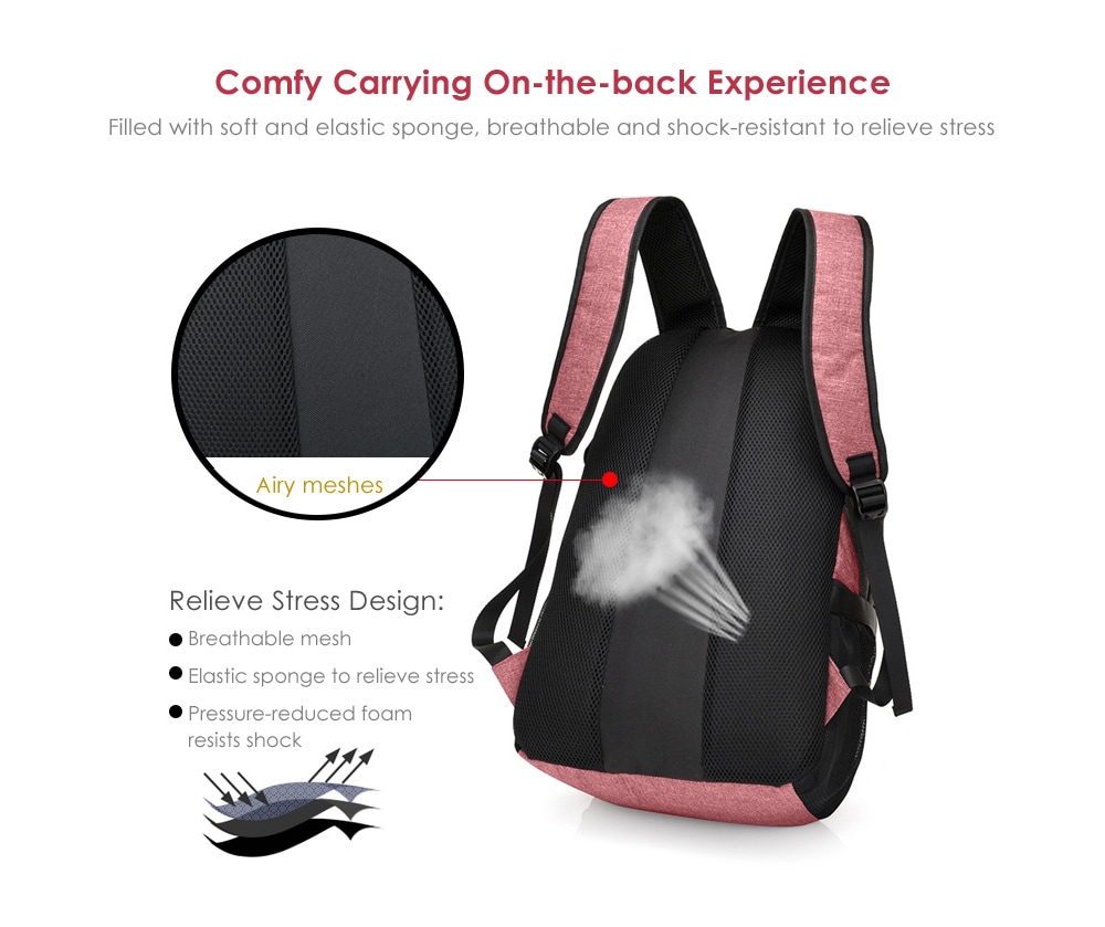 Men Canvas Casual Travel Backpack with USB Charge Port- Pink