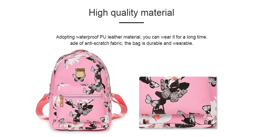 Woman Leisure Butterfly Flower Printed Strap Backpack- White