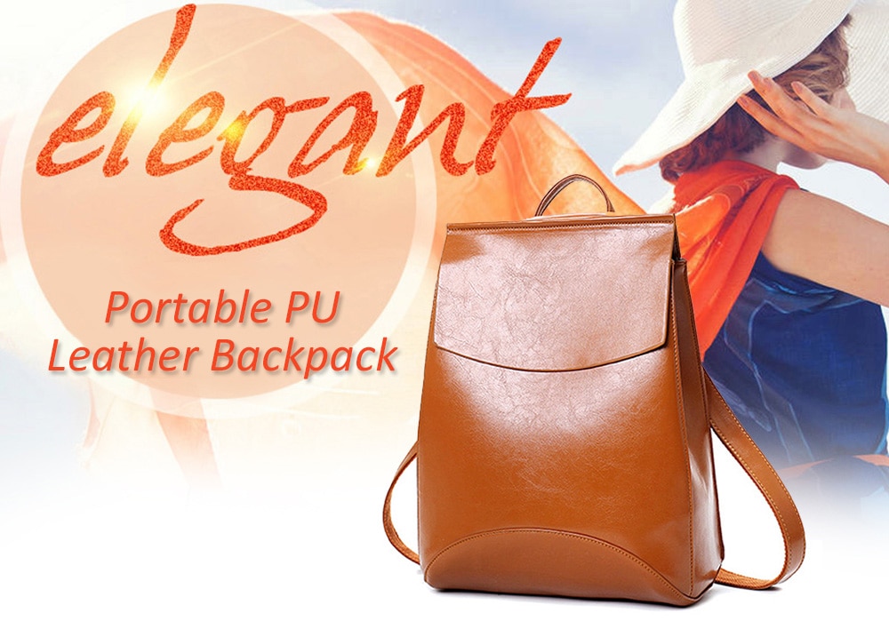 Portable PU Leather Backpack- Brown