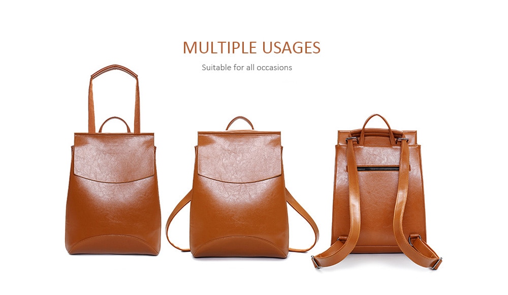 Portable PU Leather Backpack- Brown