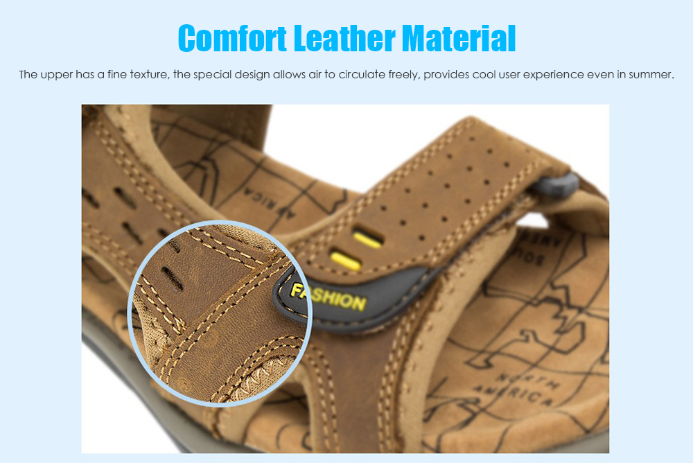 Men Fashion Round Toe Breathable Outdoor Beach Casual Sandals- Light Brown 45