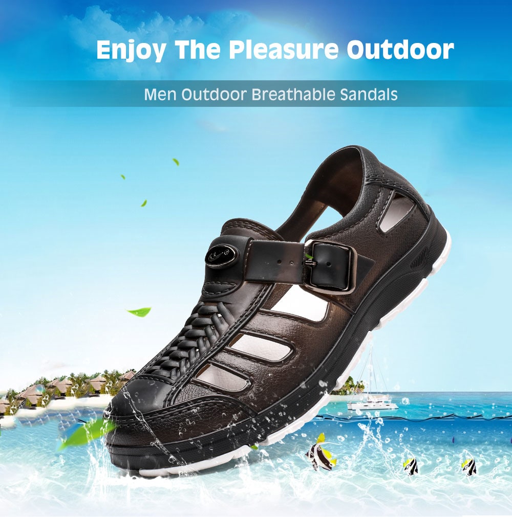 Men Hollow-out Breathable Anti-skid Sandals - Black EU 43