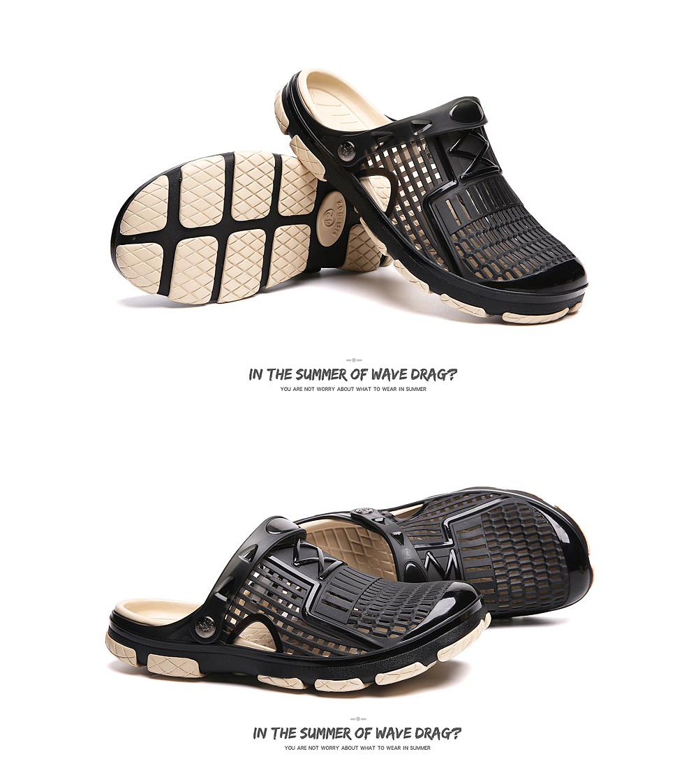 ZEACAVA Explosion Models Male Sandals Cross-Border Large Size Beach Shoes- Black EU 41