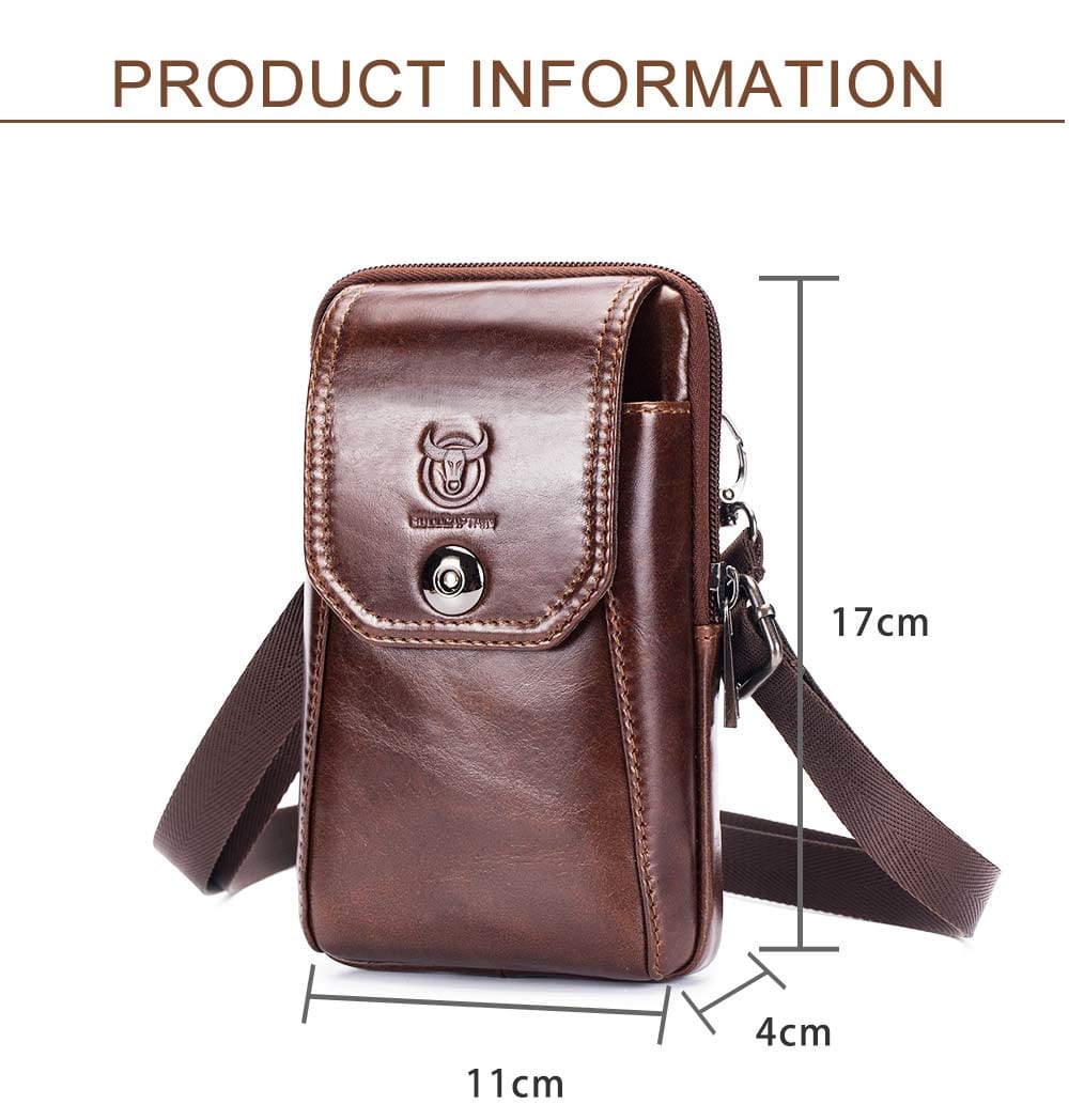 Genuine Leather Men's Waist Packs Phone Pouch Bags- Coffee