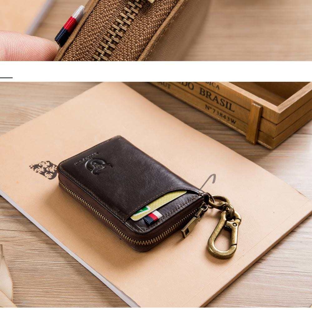 BULLCAPTAIN Leather Men's Leisure Multi-Functional Key Bag Leisure Card Set- Deep Coffee