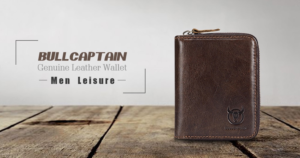 BULLCAPTAIN Leisure Genuine Leather Wallet Card Holder for Men - Black