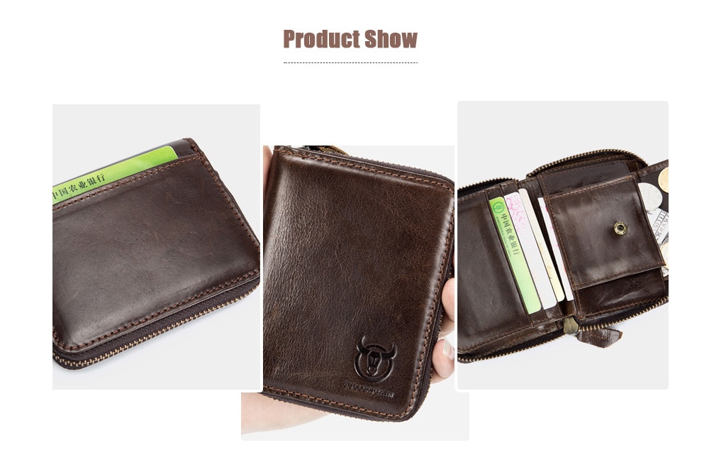 BULLCAPTAIN Leisure Genuine Leather Wallet Card Holder for Men - Black