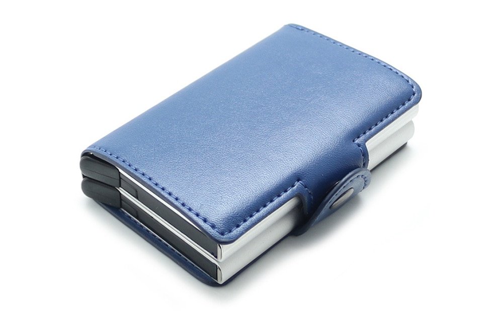 Men Leisure Card Holder Automatic Pop-up Leather Anti-theft- Cornflower Blue