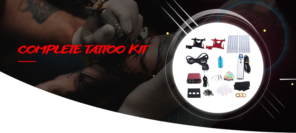 Professional Complete Tattoo Kit with 2 Rotary Motor Machine Guns Power Supply Foot Pedal- Multi