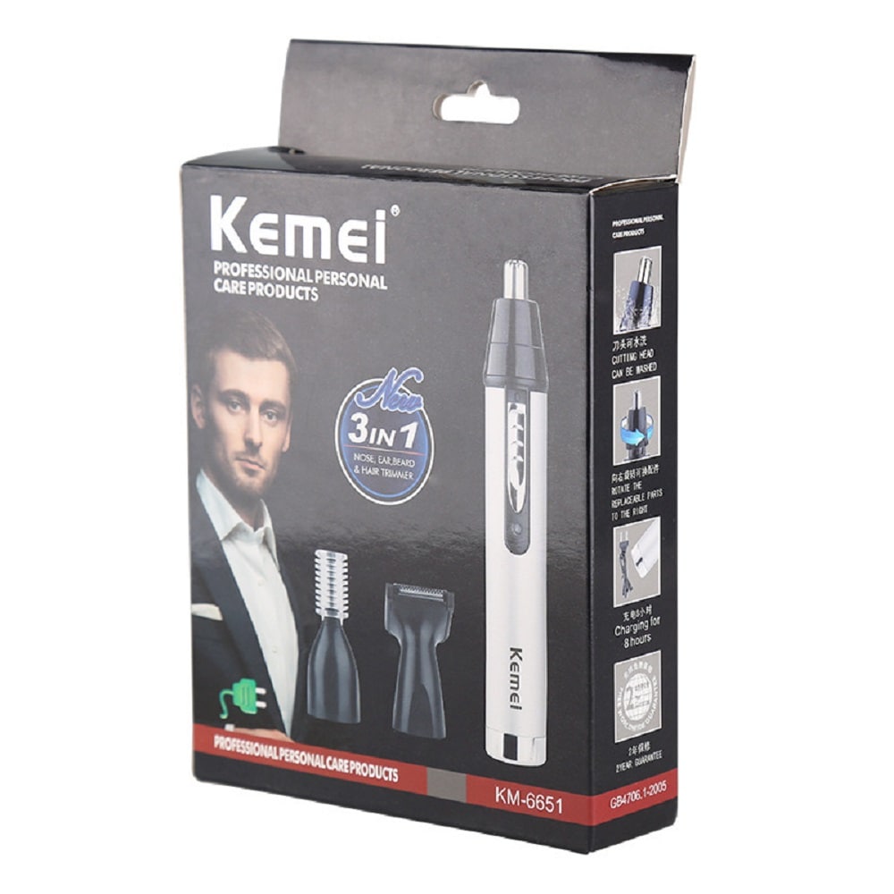 Kemei 3 in 1 Nose /Ear /Eyebrow Hair Trimmer Shaving And Hair Removal Tool- Silver