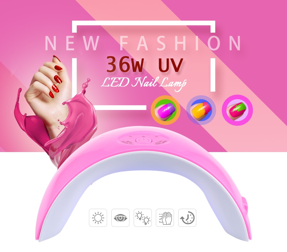 36W UV LED Nail Lamp Dual Light Source Dryer for All Gels Polish Manicure- White