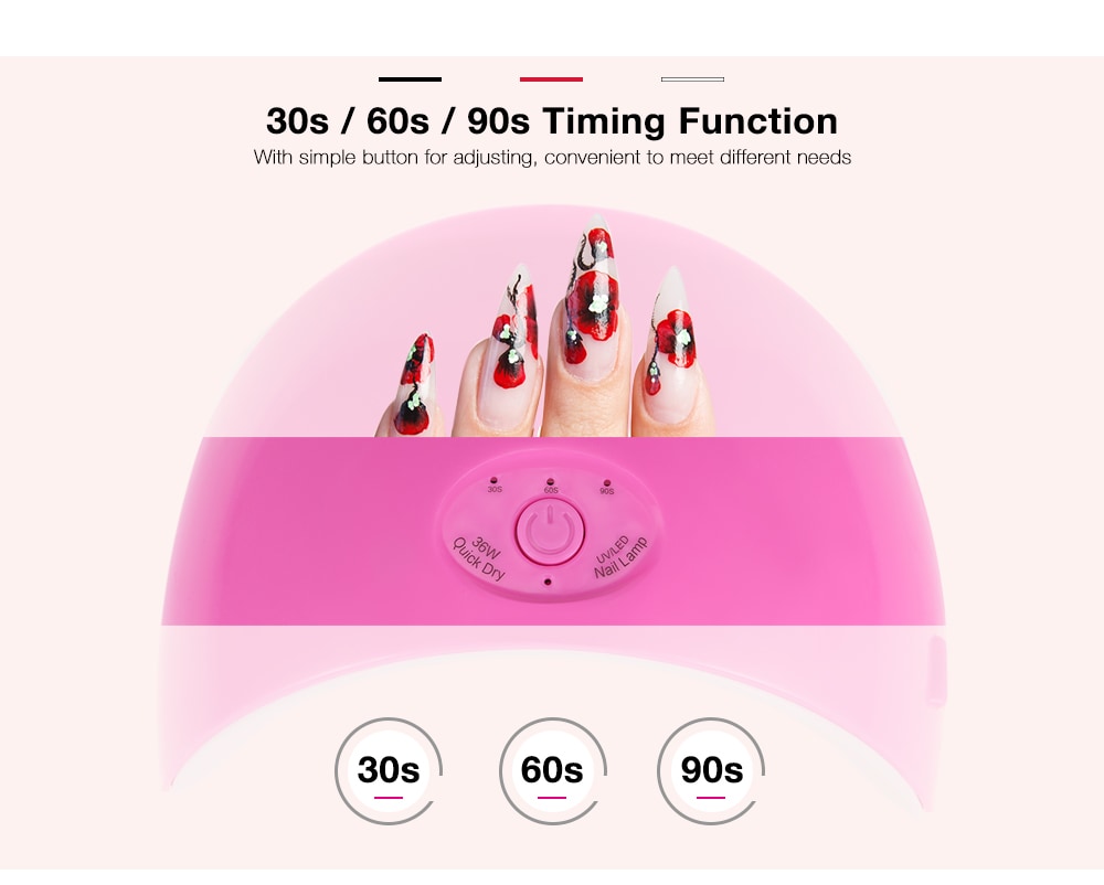 36W UV LED Nail Lamp Dual Light Source Dryer for All Gels Polish Manicure- White