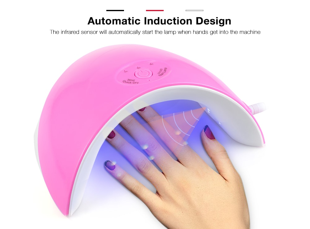 36W UV LED Nail Lamp Dual Light Source Dryer for All Gels Polish Manicure- White