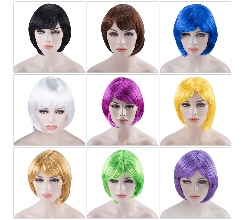 Women Short Bob Wigs Fancy Dress Cosplay Party- Black 12inch