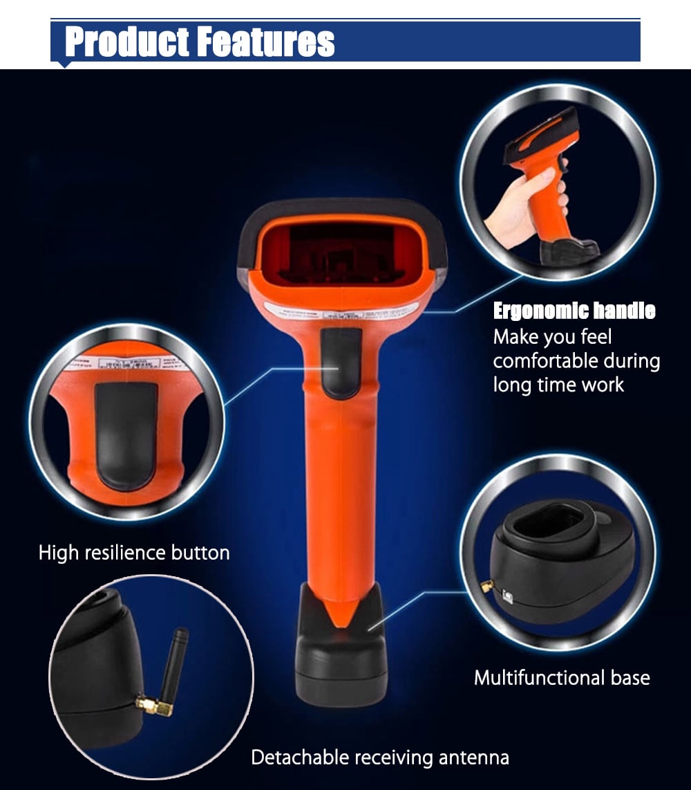 NETUM NT - 2800 Wireless 1D Barcode Scanner Rechargeable Scanister with Base- Red