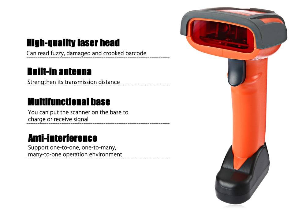 NETUM NT - 2800 Wireless 1D Barcode Scanner Rechargeable Scanister with Base- Red