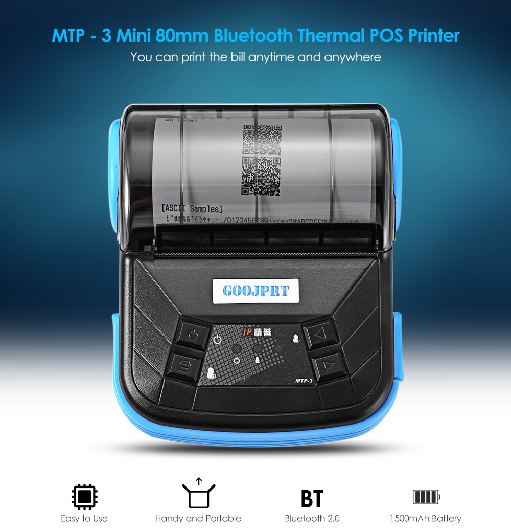 GOOJPRT MTP - 3 Portable 80mm Bluetooth 2.0 Android Thermal POS Printer- Blue EU Plug