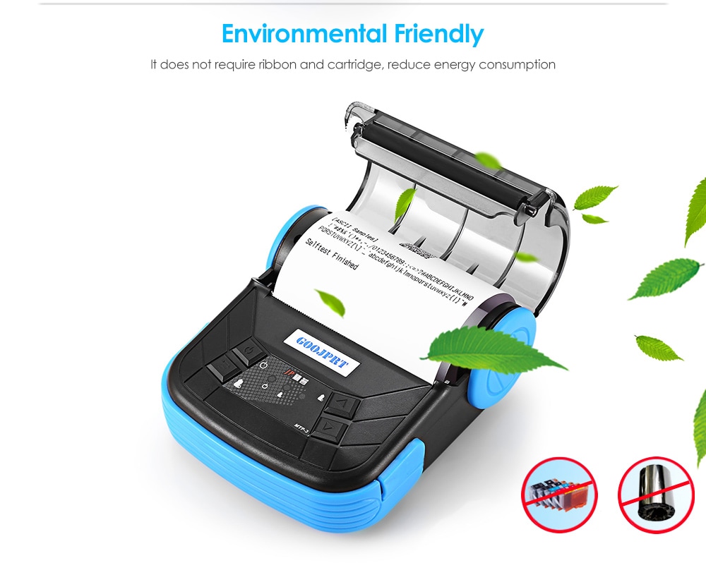 GOOJPRT MTP - 3 Portable 80mm Bluetooth 2.0 Android Thermal POS Printer- Blue EU Plug